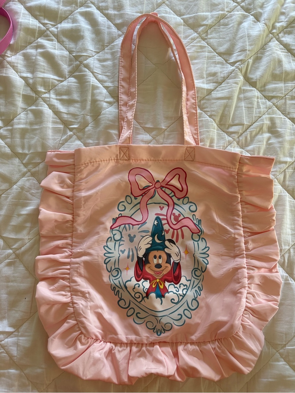 Disney Pink Sorcerer Mickey Ruffle Tote Bag